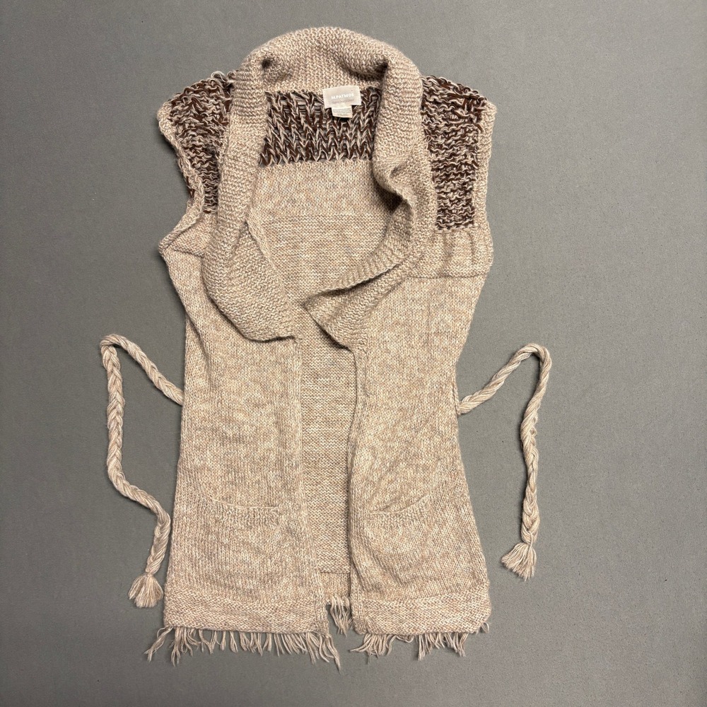 M.‎ Patmos Women's Tan Baby Alpaca Hand Knit Sweater Vest Bolivia Needs TLC